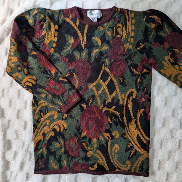VINTAGE Art deco floral knit sweater - Picture 1 of 10